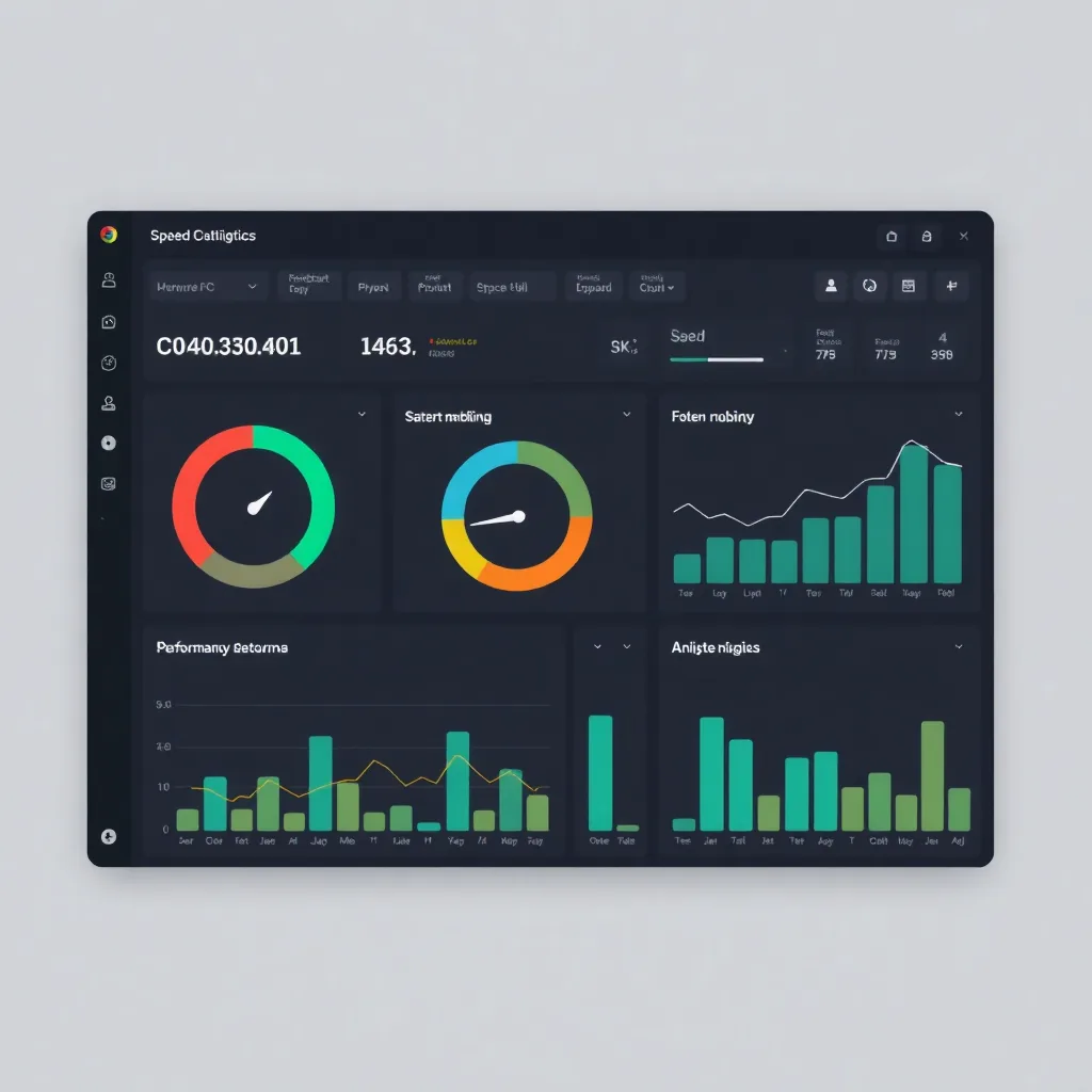 performance optimization dashboard with speed metrics and analytics, modern interface design